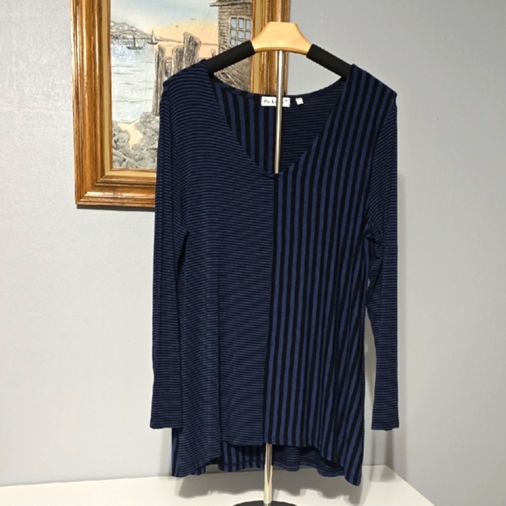 Habitat Blue Asymmetrical Ribbed Long Sleeve Blouse